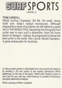 1985 Weet-Bix Surf Sports #5 Tom Carroll Back